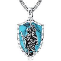 wholesale TOUPOP Christmas Gifts For Men 925 Sterling Silver Saint Amulet Necklace For Men Women Protection Medal Pendant Religious Necklace Catholic Jewelry Birthday Gifts For Father Son Husband Grandfather Police -style_name:B02-St Christopher(Shield)-Turquoise