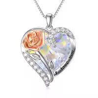 TOUPOP Sterling Silver Crystal Rose Flower Heart Pendant Necklace-color_name:04-April