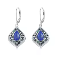 TOUPOP Sterling Silver Abalone Shell Filigree Teardrop Dangle Earrings-color_name:Lapis Lazuli