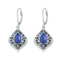 wholesale Filigree Gemstone Earrings 925 Sterling Silver Teardrop Bohemian Dangle Earrings Abalone Shell Filigree Jewelry Birthday Christmas Gifts For Women -color_name:Lapis Lazuli