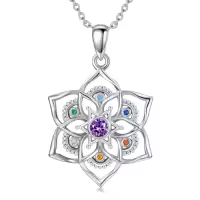 TOUPOP Sterling Silver Abalone Shell Lotus Necklace-style_name:Chakra Lotus