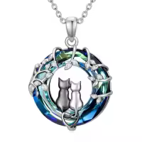 TOUPOP Sterling Silver Elephant/Cat/Sister Pendant Good Luck Gift-style_name:Cat Necklace