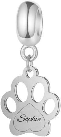 wholesale 925 Sterling Silver Personalized Dog Paw Charm for Bangle Bracelet Custom Name Dog Paw Charm Bead Gift for Women-sterling silver-silver color