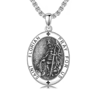 TOUPOP 925 Sterling Silver Stainless Steel Saint Medal Protection Necklace-style_name:O-Saint Florian Necklace