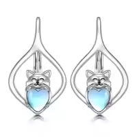 TOUPOP Sterling Silver Stone Animal Leverback Hoop Earrings-style_name:Cat