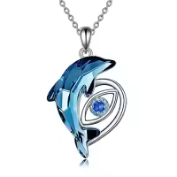 TOUPOP Sterling Silver Crystal Dolphin Necklace Christmas Birthday Gifts For Women-style_name:Dolphin Evil Eye Necklace