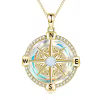 TOUPOP Sterling Silver Compass Urn Necklace For Women-style_name:A04-Aurora White-Gold Plated