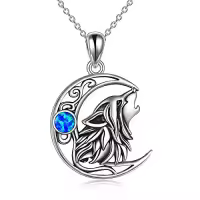 TOUPOP Sterling Silver Crystal Opal Howling Wolf Pendant Necklace-color_name:Style-4-Wolf Necklace with Opal