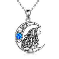 wholesale TOUPOP Wolf Jewelry - Sterling Silver Crystal Opal Howling Wolf Pendant Necklace For Women, Men, Mom, Friend Or Birthday -color_name:Style-4-Wolf Necklace with Opal