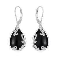 TOUPOP Sterling Silver Filigree Gemstone Teardrop Dangle Earrings-color_name:Black Onyx