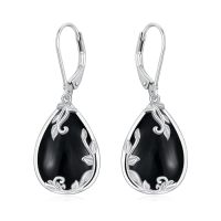 wholesale Filigree Gemstone Earrings 925 Sterling Silver Teardrop Dangle Drop Earrings Fine Jewelry Birthday Christmas Gifts For Women -color_name:Black Onyx
