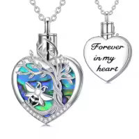 TOUPOP Sterling Silver Abalone Shell Tree Of Life Urn Necklace-style_name:Bee