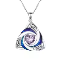 TOUPOP Sterling Silver Crystal Celtic Birthstone Trinity Knot Pendant Necklace-color_name:06-Jun. - Alexandrite