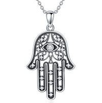 wholesale Hamsa Evil Eye Necklace Lotus Chakra Pendant 925 Sterling Silver Celtic Jewelry Gifts For Women Men 18+2 Inch -style_name:Hand of Fatima