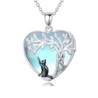 TOUPOP Sterling Silver Crysal Cat Necklace Pendant Gift-style_name:Moonstone cat tree of life
