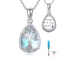 TOUPOP Sterling Silver Moonstone Urn Necklace For Ashes Keepsake Memorial Jewelry-style_name:7-Tree of Life