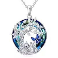 TOUPOP Sterling Silver Crysal Cat Necklace Pendant Gift-style_name:cat with tree of life
