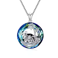 TOUPOP Sterling Silver Crystal Cute Animal Necklace Women Christmas Birthday Gifts-color_name:Cow Necklace with Blue Circle Crystal