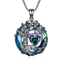 TOUPOP Sterling Silver Austrian Crystal Tree Of Life Birthstone Necklace-color_name:06-Jun-Alexandrite-Black,style_name:1-White Gold-Blue Crystal