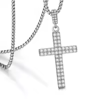 TOUPOP 925 Sterling Silver Cross Pendant Necklace For Men Gifts-style_name:F Cubic Zirconia Cross II