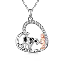 TOUPOP Sterling Silver Heart Cow Pendant Necklace Animal Jewelry Gifts-style_name:Cow and Women