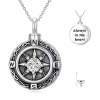TOUPOP Sterling Silver Tree Of Life Urn Necklace For Ashes Memorial Keepsake Jewelry-style_name:3-Compass