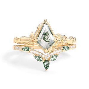 D Moss Agate Gold Ring