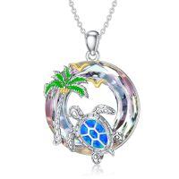 wholesale Turtle Gifts S925 Sterling Silver Crystal Sea Turtle Necklace Christmas Gifts For Women, 18+2 Inch -color_name:11-Purple-Palm Tree