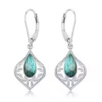 TOUPOP Sterling Silver Gemstone Filigree Teardrop Leverback Earrings-color_name:C-Labradorite