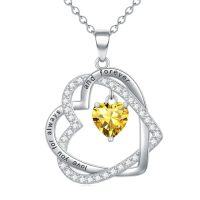 wholesale TOUPOP Heart Birthstone Pendant Necklace 925 Sterling Silver Double Heart Love Jewelry Birthday Christmas Gifts For Women Her Wife Girlfriend Mom -color_name:11-November-Citrine