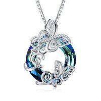 wholesale TOUPOP Sterling Silver Dragonfly/butterfly Pendant Necklace With Crystal Birthday Christmas Jewelry Gifts For Women -style_name:J-Butterfly Necklace-Blue Circle Crystal