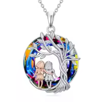 TOUPOP Sterling Silver Crystal Tree Of Life Sister Necklace Gifts For Women-color_name:2 Sister-Volcano Crystal