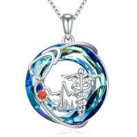 wholesale TOUPOP Nurse Gifts For Women Nurses Necklace Sterling Silver Stethoscope Rn Caduceus Pendant Necklaces Nurse Day Jewelry Graduation Gift For Medical Nursing Student Nurses Doctor -color_name:Blue