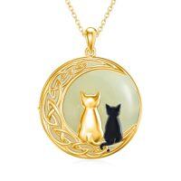 wholesale Jade Necklace For Women Sterling Silver Round Cat/hummingbird/dragonfly/butterfly/bee Natural Jade Jewelry Birthday Christmas Gifts Women Mom Wife Grandma -style_name:Cats 2-Gold