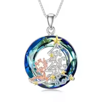 TOUPOP Sterling Silver Gold Plated Blue Crystal Deer Pendant Necklace-style_name:Tree