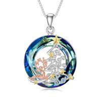 wholesale TOUPOP Reindeer Necklace S925 Sterling Silver Animal Deer Pendant Necklaces With Blue Crystal Gold Plated Deer Jewelry Valentine's Day Gifts For Women Wife Her Birthday -style_name:Tree