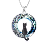 TOUPOP Sterling Silver Blue Crystal Cats On The Moon Pendant Necklace-color_name:1 Cat(Black)-Blue Crystal-01-B