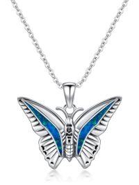 wholesale TOUPOP Butterfly Necklace Sterling Silver Created Opal Butterfly Jewelry Butterfly Gifts For Women Girlfriend Birthday -style_name:3-Heart Opal Butterfly