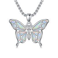 wholesale Opal Turquoise Animal Necklace 925 Sterling Silver Hummingbird Horse Bird Phoenix Wolf Butterfly Dragonfly Opal Jewelry Christmas Gifts For Women Men -style_name:Butterfly-opal
