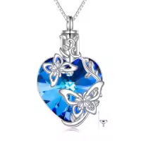 TOUPOP Sterling Silver Crystal Memorial Keepsake Hummingbird/Dragonfly/Butterfly/Cardinal Cremation Jewelry-style_name:Butterfly