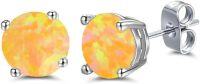 wholesale 925 Sterling Silver Green Fire Opal Round Stud Earrings - Multiple Sizes & Colors for Women Men Gifts-Orange Mexican