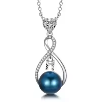 TOUPOP Sterling Silver Black Freshwater Pearl Infinity Letter Pendant Necklace-style_name:Letter H