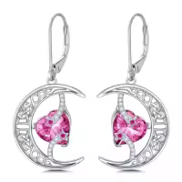 TOUPOP Sterling Silver Moonstone Celtic Moon And Star Earrings-color_name:10-October-Pink Tourmaline