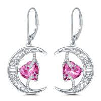 wholesale TOUPOP Moon Birthstone Earrings 925 Sterling Silver Celtic Moon And Star Earrings Jewelry Birthday Christmas Gifts For Women Her -color_name:10-October-Pink Tourmaline