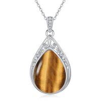 wholesale Teardrop Necklace 925 Sterling Silver Filigree Gemstone Pendant Necklace Fine Jewelry Birthday Christmas Gifts For Women Her Mom -style_name:Tiger Eye