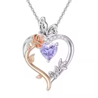 TOUPOP Sterling Silver Rose Heart Birthstone Necklace Butterfly Pendant-color_name:06-June-Alexandrite