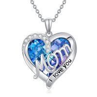 wholesale TOUPOP Gifts For Mom Sterling Silver Heart Crystal Necklace I Love You Mom Jewelry Anniversary Birthday Christmas Gifts For Women Mother Mama Grandma -color_name:02-February