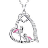 wholesale Animal Necklace For Women 925 Sterling Silver Heart Axolotl/owl/sloth/penguin/panda Necklace Pendant Animal Jewelry Christmas Gifts For Women -style_name:2-Flamingo