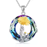 TOUPOP Sterling Silver Crystal Mother Daughter Son Necklace Birthday Gifts-style_name:Sunflower-Mother 2 Children