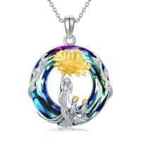 wholesale TOUPOP Christmas Gifts For Mom 925 Sterling Silver Mother And Daughter/son Necklace Rose Flower Crystal Jewelry Birthday Gifts For Women Wife Grandma -style_name:Sunflower-Mother 2 Children